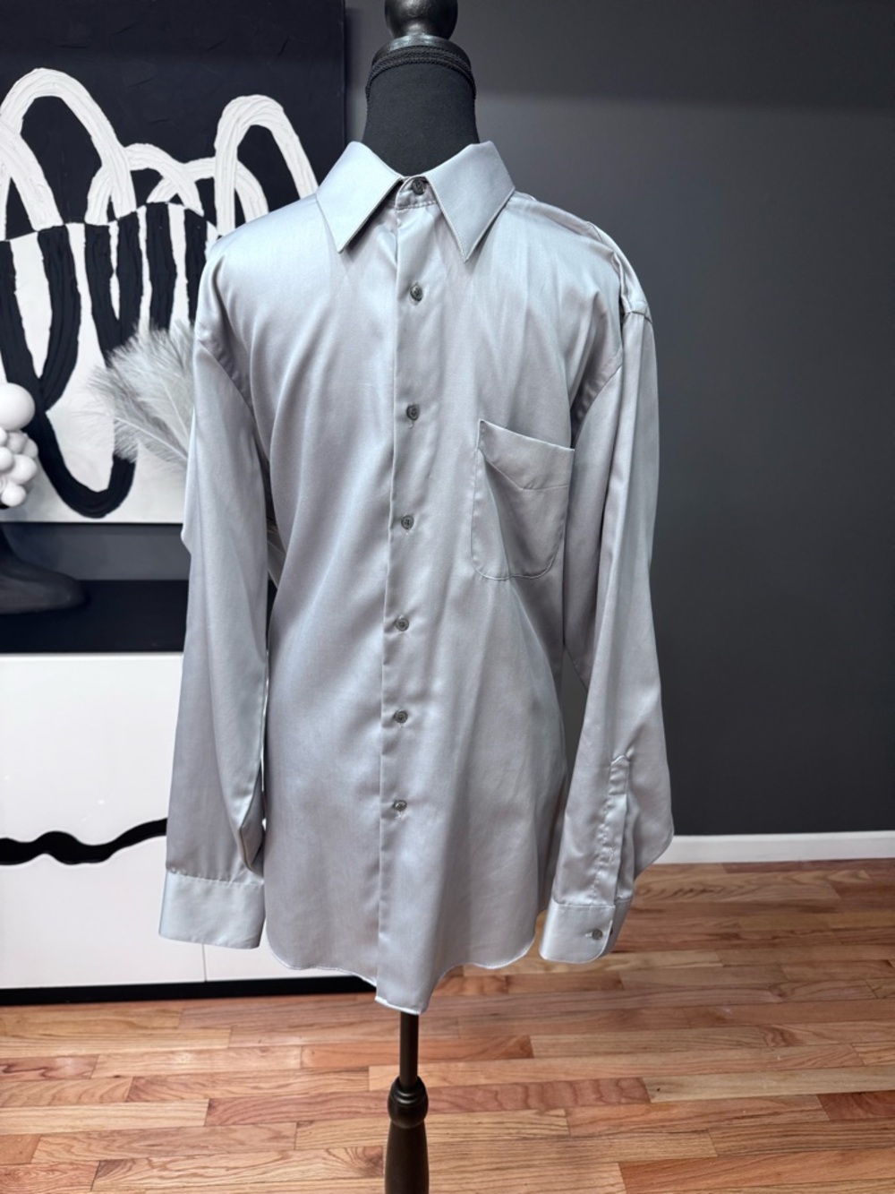 Geoffrey Beene Silver Button Down Shirt Mens Large Wrinkle Free Formal Casual!